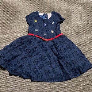 Girls Navy Lace Dress with Red Belt size 4